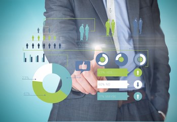 Composite image of businessman in grey suit pointing