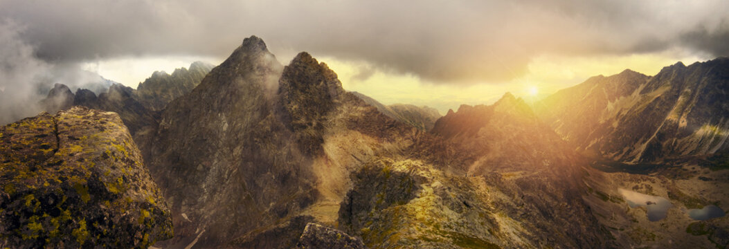 Panoramic view of the mountain peaks of the Tatra mountains