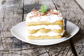 tiramisu decorated with mint