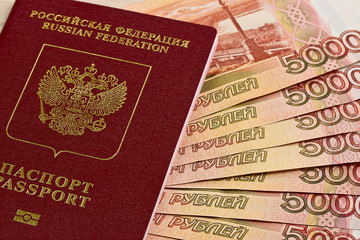 Russian passport and Russian banknotes