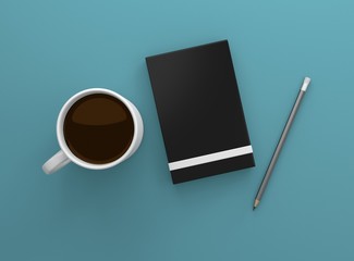 Notizbuch Tasse Kaffee weiß mit Bleistift