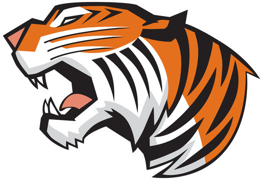 Tiger Head Roaring Side View Vector Graphic