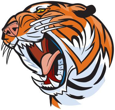 Tiger Head Roaring Vector Cartoon Illustration