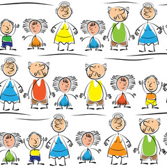 grandmother, grandfather and grandchildren seamless pattern