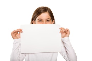 Fototapeta premium Cute little girl showing card