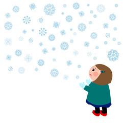 Obraz na płótnie Canvas A background image of snow flakes and a girl