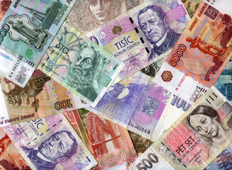 Background. Russian rubles and Czech koruns