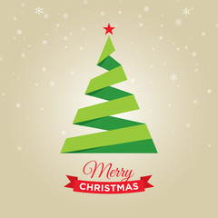 Merry christmas card with christmas tree, gold background