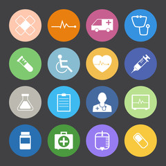 Flat Color style Medical Icons vector set.