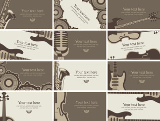 set of business cards with musical instruments