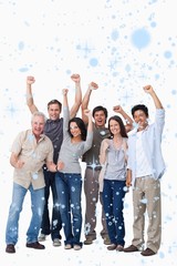 Obraz premium Composite image of cheering group of people