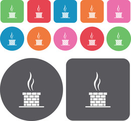 Chimney icons set. Round and rectangle colourful 12 buttons. Vec