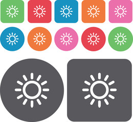 Sun rays icons set. Round and rectangle colourful 12 buttons. Ve