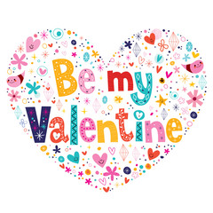 Be My Valentine heart shaped typography lettering card
