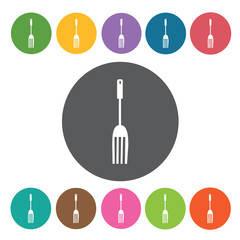 Fork icons set. Round colourful 12 buttons. Vector illustration