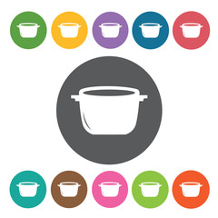 Pot icons set. Round colourful 12 buttons. Vector illustration e