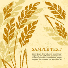 Stylized background ears of wheat on grange, vector illustration