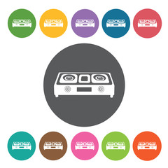 Stove icons set. Round colourful 12 buttons. Vector illustration
