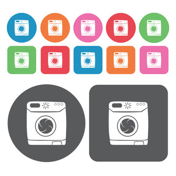 Washing machine icons set. Round colourful 12 buttons. Vector il