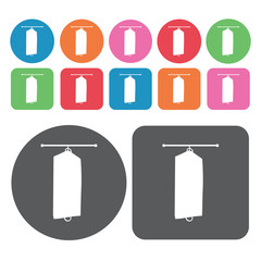 Clothes bag icons set. Round colourful 12 buttons. Vector illust