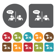 People talking on phone icons set. Round and rectangle colourful