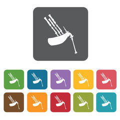 Bagpipe  icons set. Rectangle colourful 12 buttons. Vector illus