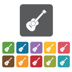 Yukulele icons set. Rectangle colourful 12 buttons. Vector illus