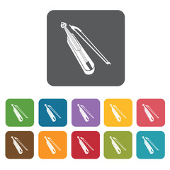 Chinese violin icons set. Rectangle colourful 12 buttons. Vector