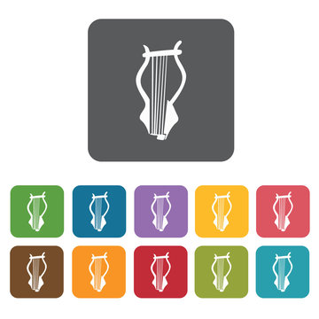 Lyre icons set. Rectangle colourful 12 buttons. Vector illustrat