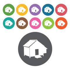 Farm house icons set. Round colourful 12 buttons. Vector illustr