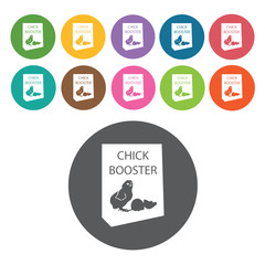 Chicken feeds icons set. Round colourful 12 buttons. Vector illu