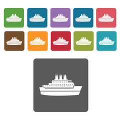 Cruise ship icons set. Rectangle colourful 12 buttons. Vector il