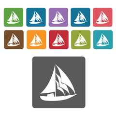 Sail boat icons set. Rectangle colourful 12 buttons. Vector illu