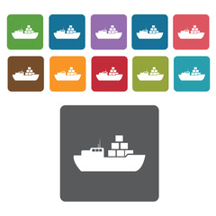 Cargo ship with containers icons set. Rectangle colourful 12 but