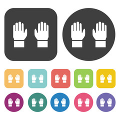 Snow gloves icons set. Round and rectangle colourful 12 buttons.