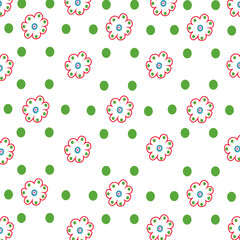 Seamless flowers with dots vector pattern