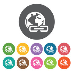 Hyperlink icons set. Round colourful 12 buttons. Vector illustra