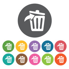 Recycle bin icons set. Round colourful 12 buttons. Vector illust