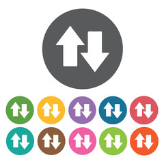 Arrow up and down icons set. Round colourful 12 buttons. Vector