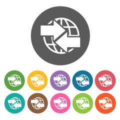 Incoming and outgoing arrow icons set. Round colourful 12 button