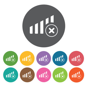No network signal icons set. Round colourful 12 buttons. Vector