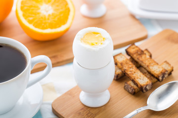 Breakfast with soft boiled eggs and toast soldiers
