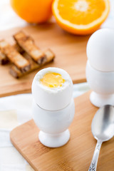 Breakfast with soft boiled eggs and toast soldiers