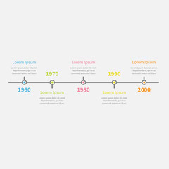 Timeline Infographic with color text. Template. Flat 