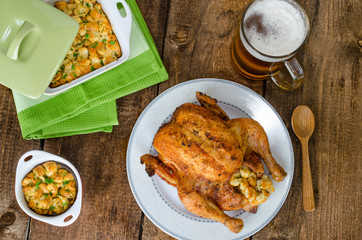 Grilled chicken stuffed with czech beer
