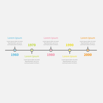 Timeline Infographic with color text. Template. Flat 