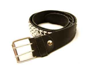 Black leather belt isolated on the white background