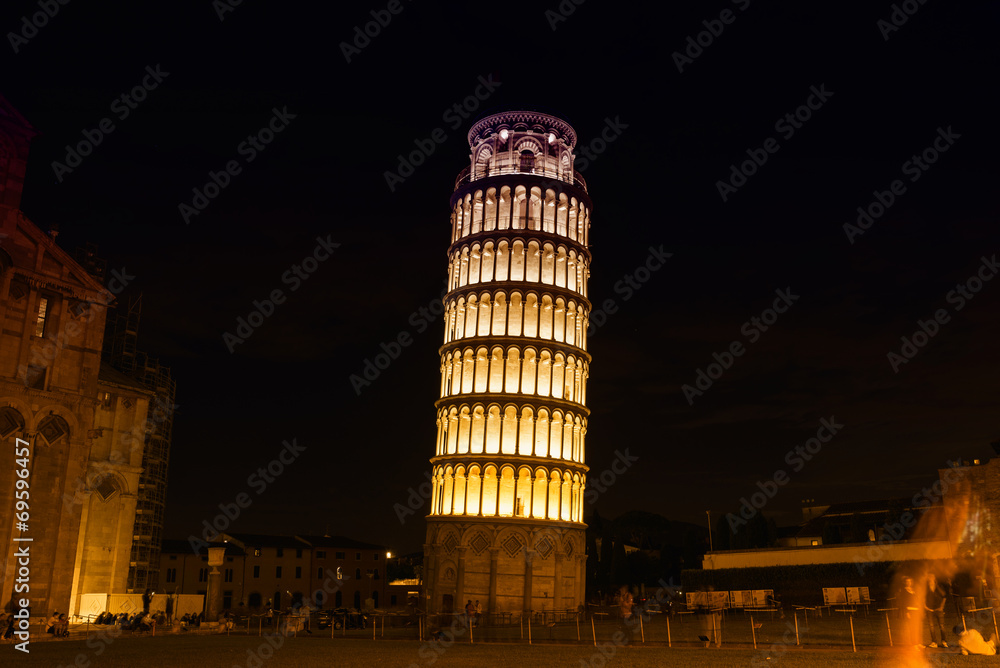 Sticker the leaning tower by night