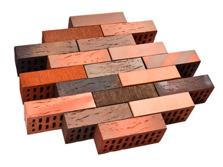 Collection of facing bricks isolated included clipping path