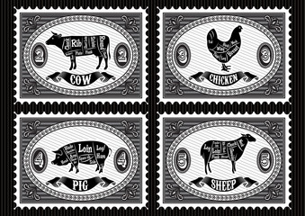 Obraz premium set of postage stamps with pets